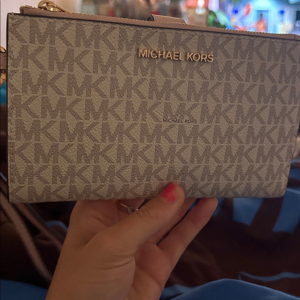 Michael Kors Beige and Brown Logo Wristlet